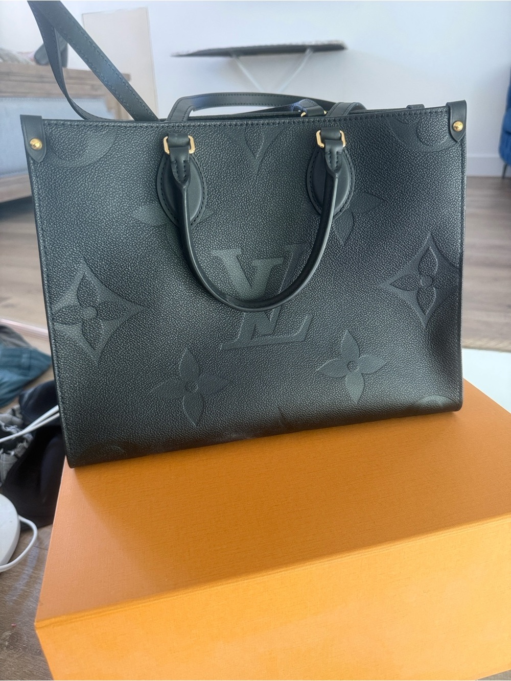 Louis Vuitton Black Embossed Monogram OnTheGo Tote